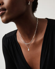 Star Ridge & Paperclip Chain Necklace Set | Silver Plated Cubic Zirconia