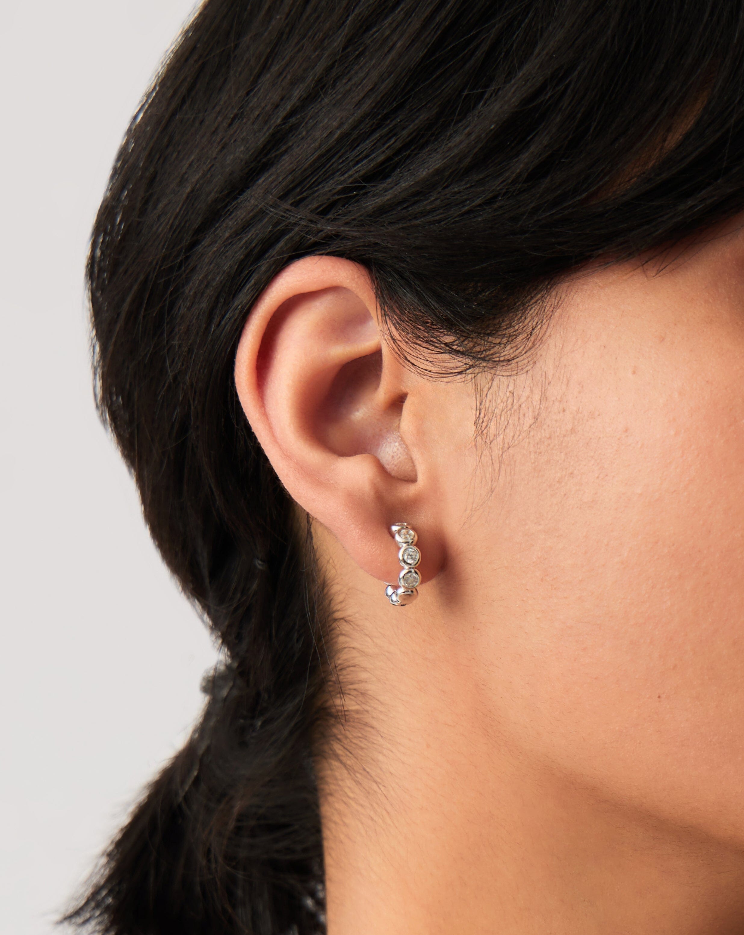 Tennis Small Hoop Earrings| Sterling Silver Cubic Zirconia