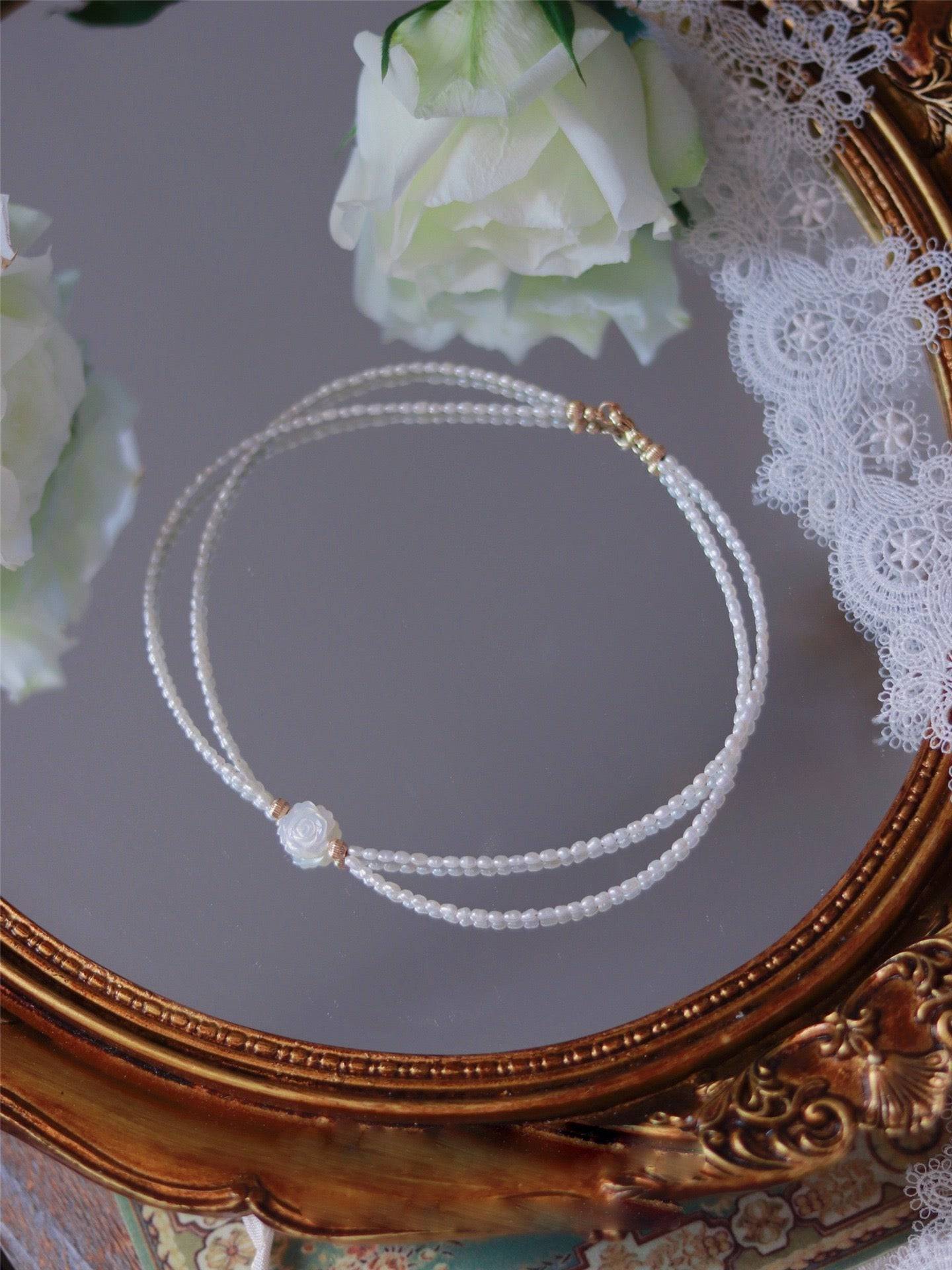 Rose Carvered Mother of Pearls Shell Pearls Necklace Bracelet (Purchase Individually)