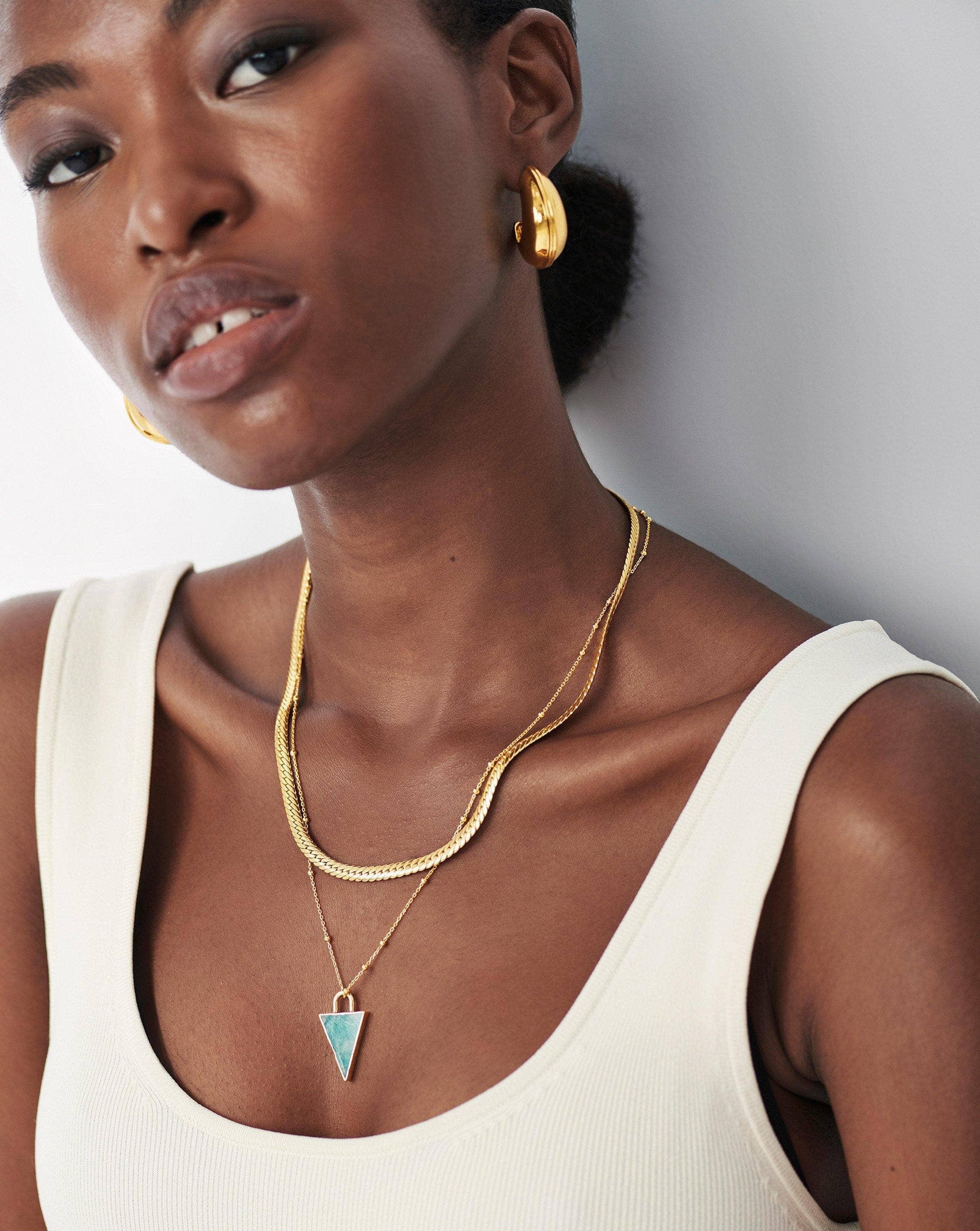 Triangle Pendant Chain Necklace | 18k Gold Plated/Amazonite