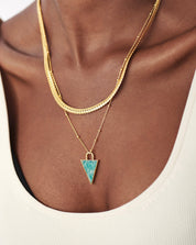 Triangle Pendant Chain Necklace | 18k Gold Plated/Amazonite