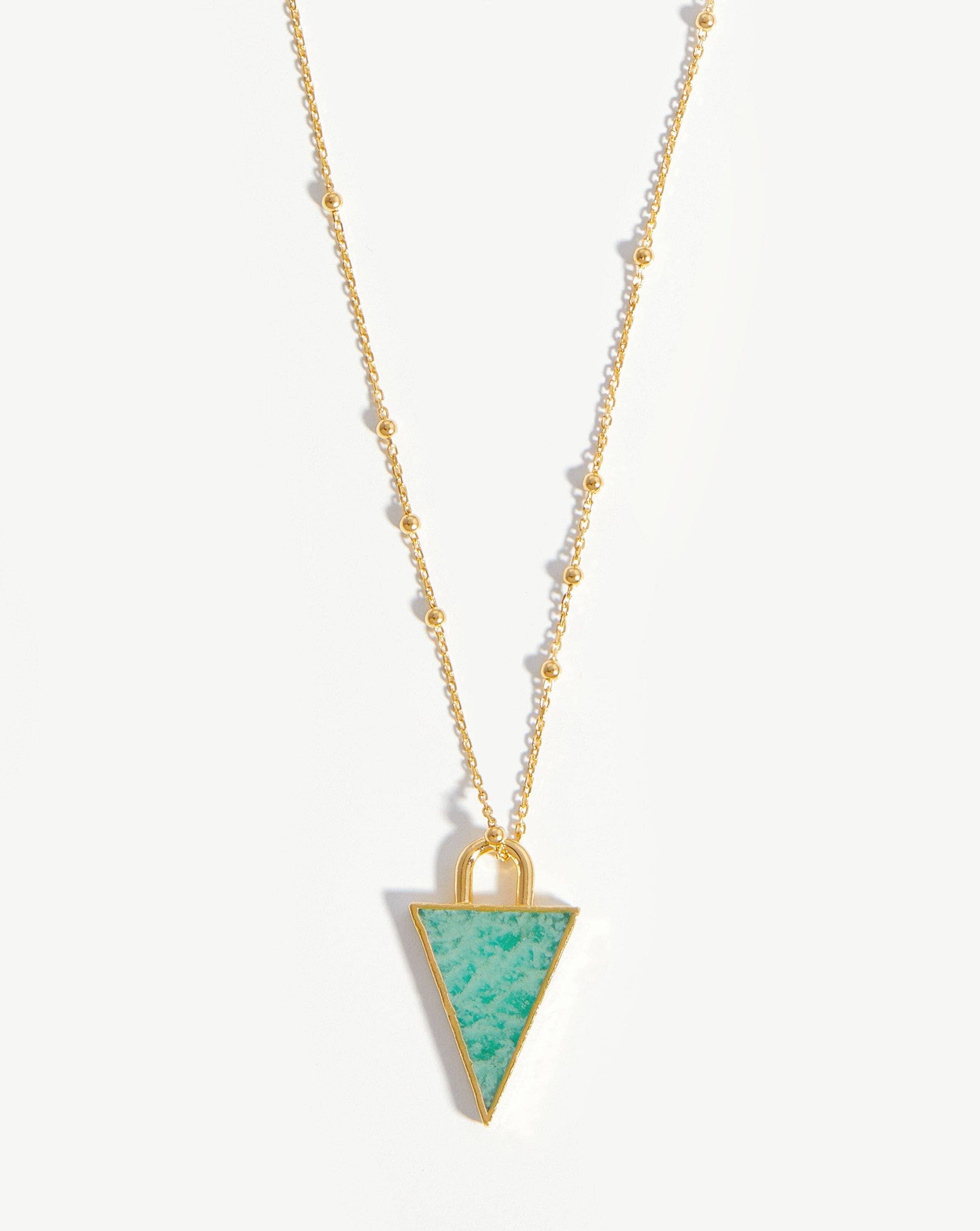 Triangle Pendant Chain Necklace | 18k Gold Plated/Amazonite