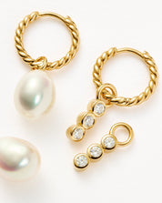 Twisted Pearl & Drop Hoop Earring Set | 18k Gold Plated Vermeil/Pearl