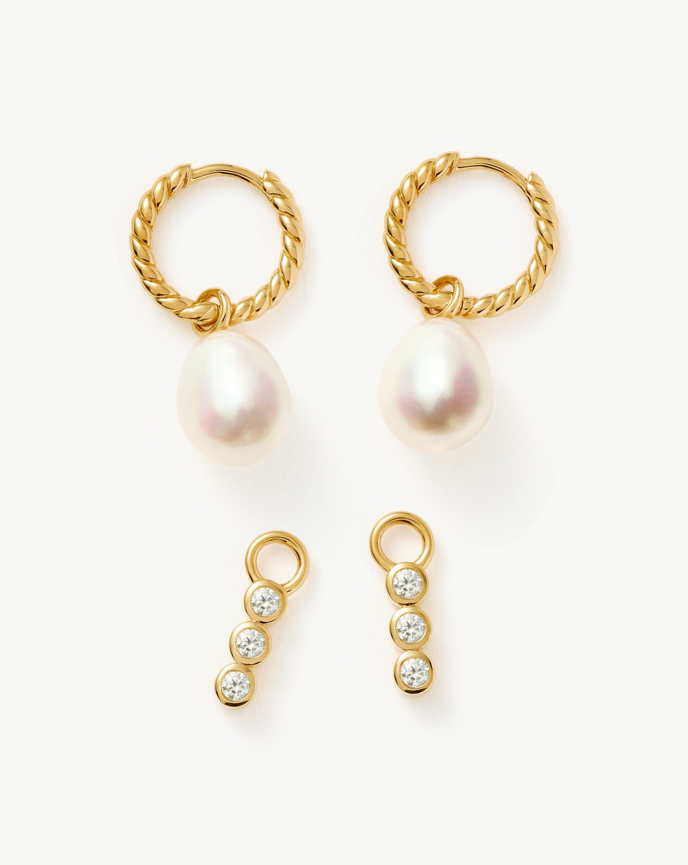 Twisted Pearl & Drop Hoop Earring Set | 18k Gold Plated Vermeil/Pearl