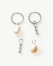 Twisted Pearl & Drop Hoop Earring Set | Sterling Silver/Pearl