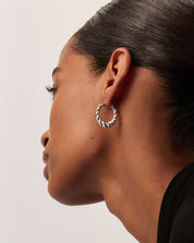 Twisted Tidal Medium Hoop Earrings | Rhodium Plating on Brass