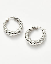 Twisted Tidal Medium Hoop Earrings | Rhodium Plating on Brass