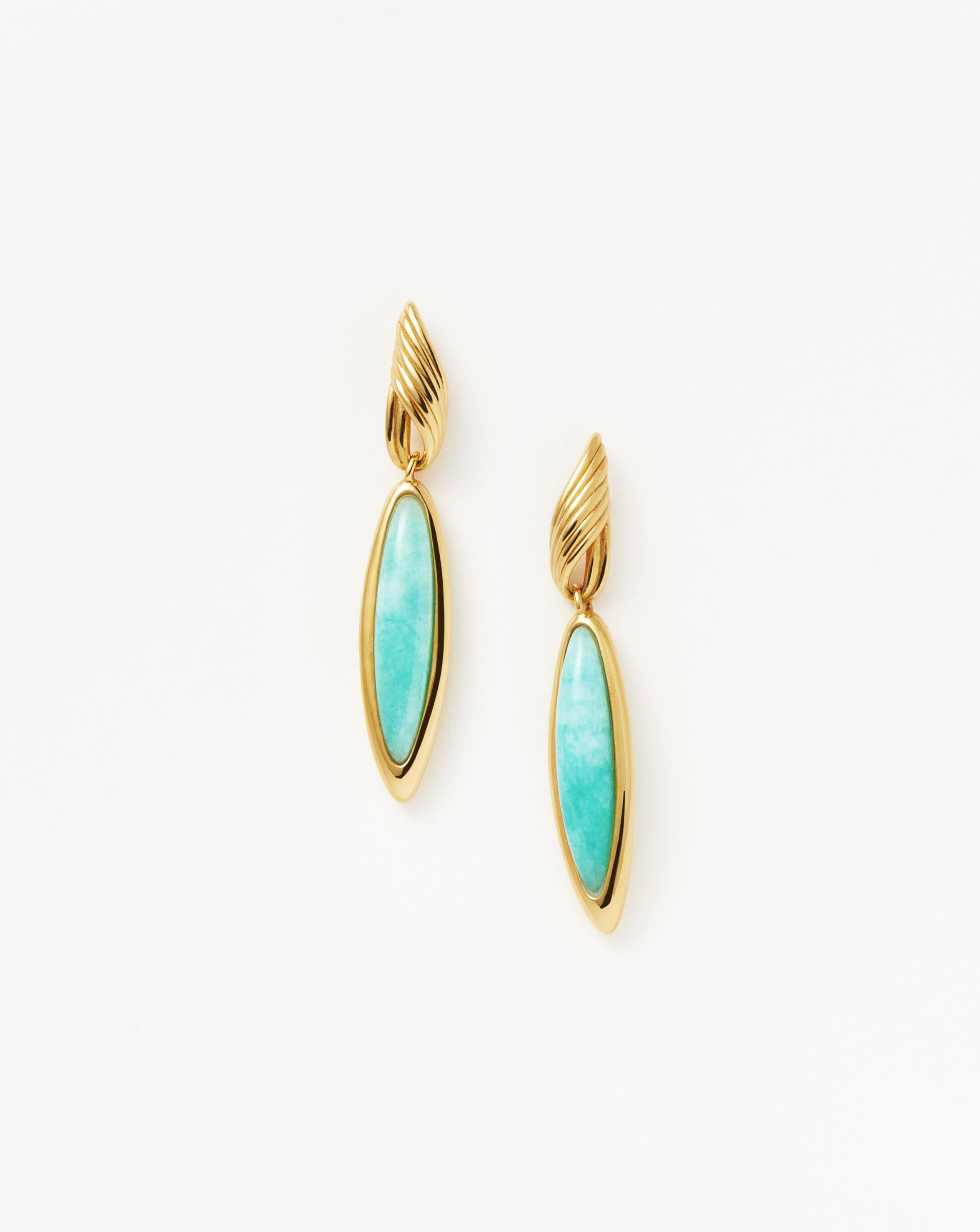 Wavy Ridge Gemstone Double Drop Earrings