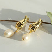 Finger Pearl Gold Earrings