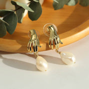 Finger Pearl Gold Earrings