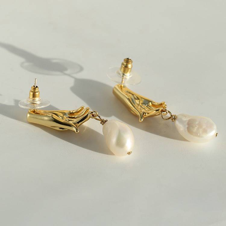 Finger Pearl Gold Earrings